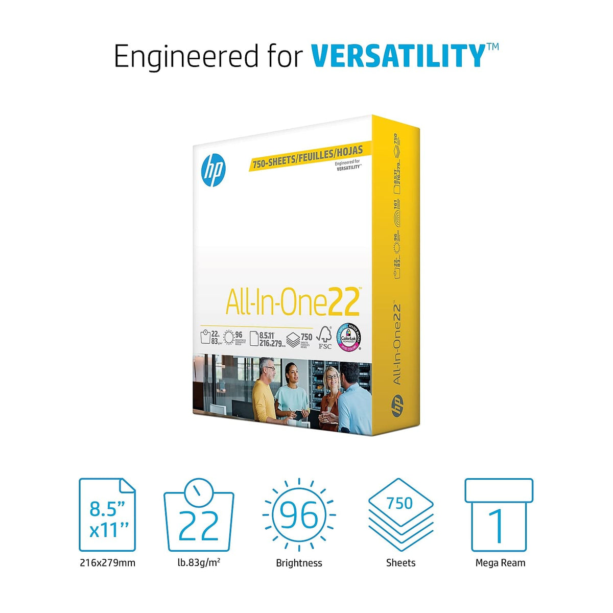 HP Papers | 8.5 x 11 Paper | All In One 22 lb | 1 Mega Ream - 750 Sheets | 96 Bright | Made in USA - FSC Certified | 207750R-UPStoxs
