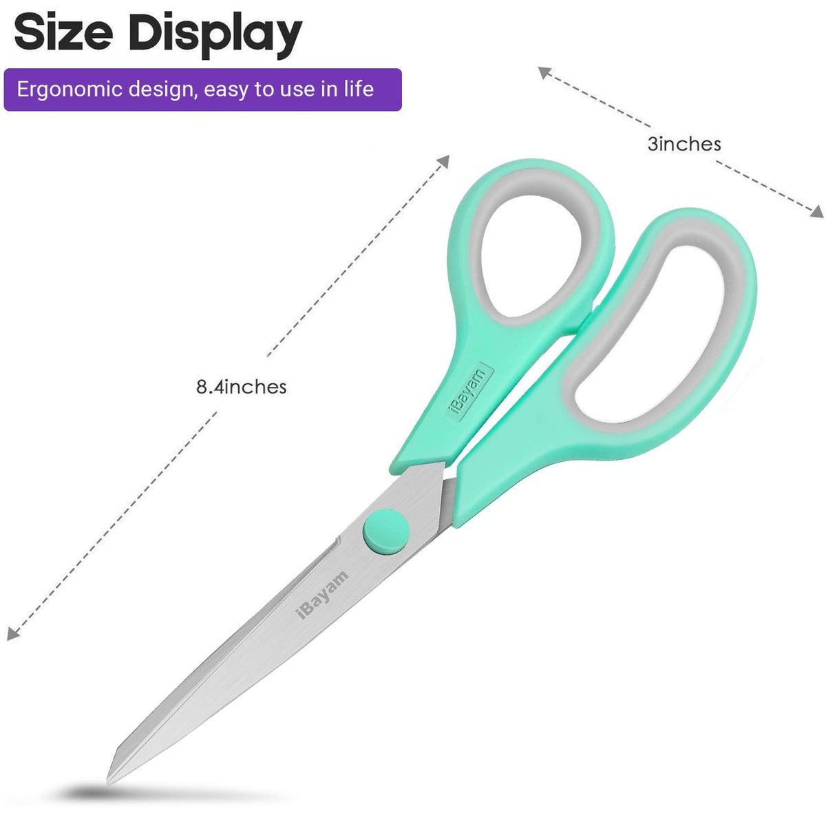 Scissors, iBayam 8" All Purpose Scissors Bulk 3-Pack, Ultra Sharp 2.5mm Thick Blade Shears Comfort-Grip Scissors for Office Desk Accessories Sewing Fabric Home Craft School Supplies, Right/Left Handed-UPStoxs