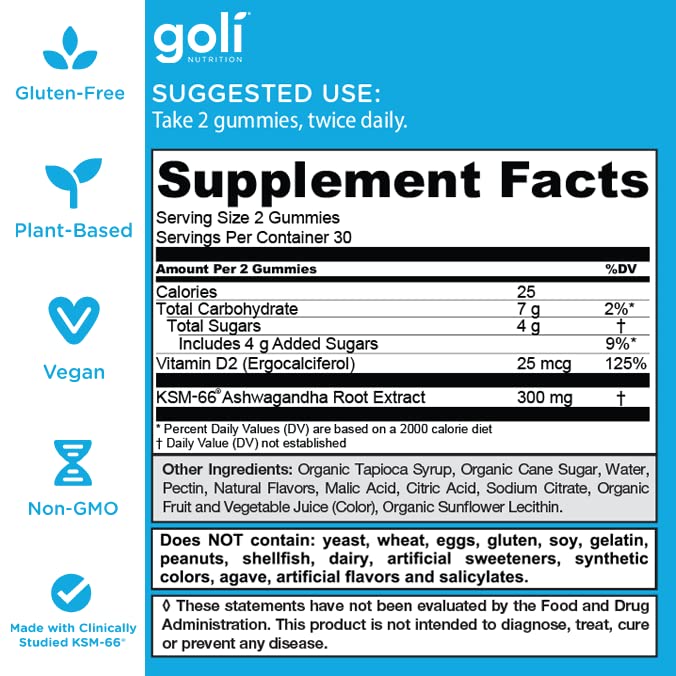 Goli Ashwagandha & Vitamin D Gummy - 180 Count - Mixed Berry, KSM-66, Vegan, Plant Based, Non-GMO, Gluten-Free & Gelatin Free Relax. Restore. Unwind, Pack of 3-UPStoxs