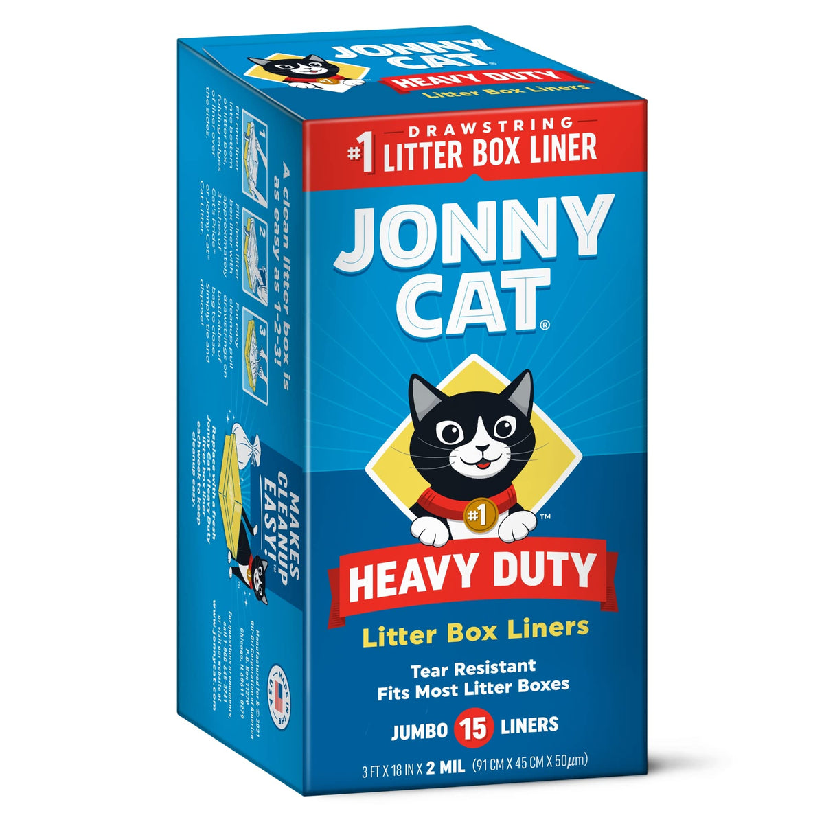 Jonny Cat Litter Box Liners: Heavy Duty - Tear & Leak Resistant - Drawstring Close - Jumbo, 15 Count-UPStoxs