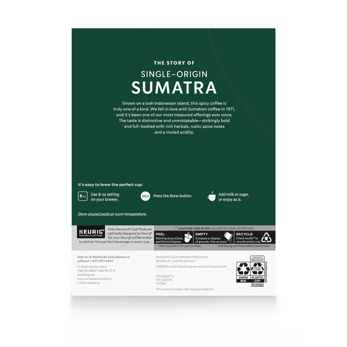 Starbucks K-Cup Coffee Pods, Dark Roast Coffee, Sumatra for Keurig Brewers, 100% Arabica, 4 boxes (96 pods total)-UPStoxs
