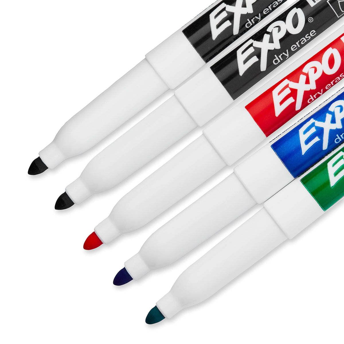 EXPO Low Odor Dry Erase Marker Set with White Board Eraser and Cleaner, Fine Tip Dry Erase Markers, Assorted Colors, 7 Piece Set with Whiteboard Cleaner-UPStoxs