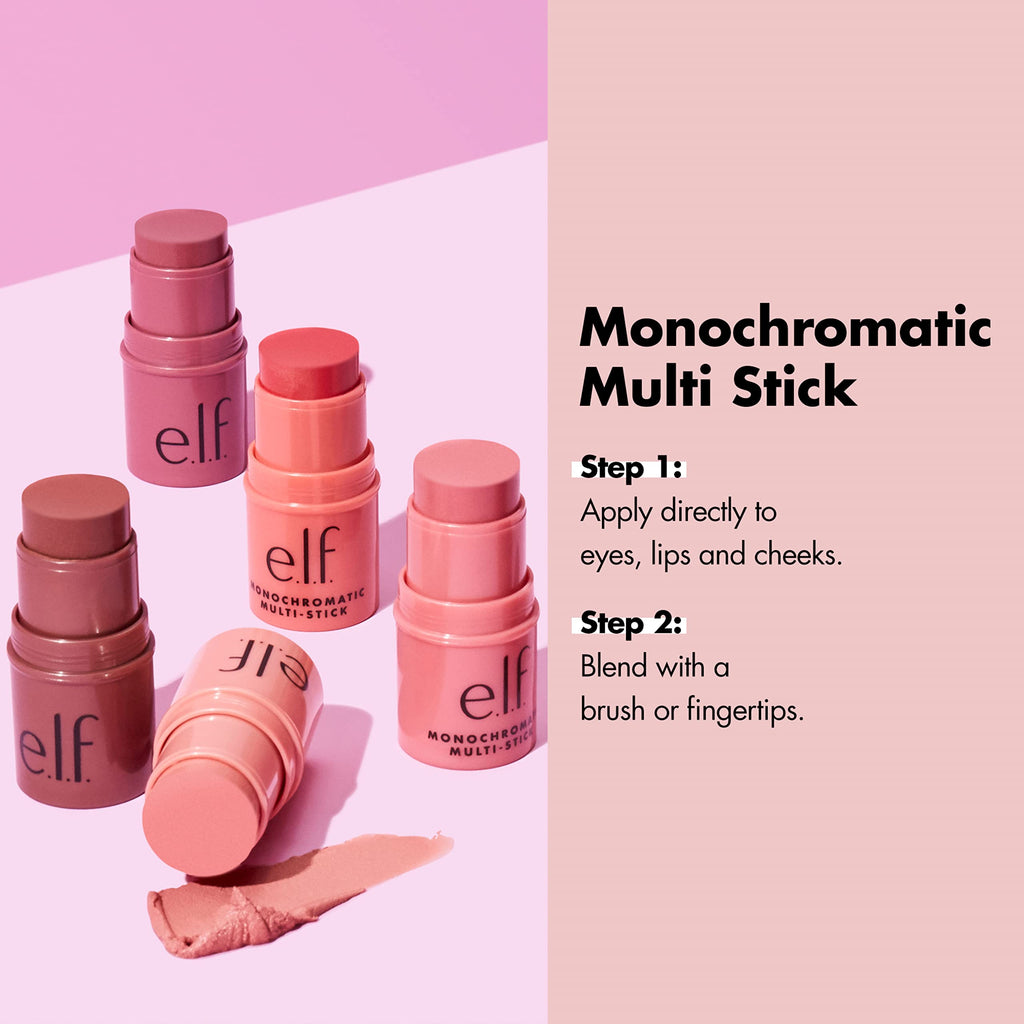 e.l.f. Monochromatic Multi Stick, Luxuriously Creamy & Blendable Color, For Eyes, Lips & Cheeks, Dazzling Peony, 0.17 oz (5 g)-UPStoxs