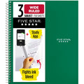 Five Star Spiral Notebook + Study App, 3 Subject, Wide Ruled Paper, 150 Sheets, 10-1/2" x 8" Sheet Size, Forest Green (73176)-UPStoxs