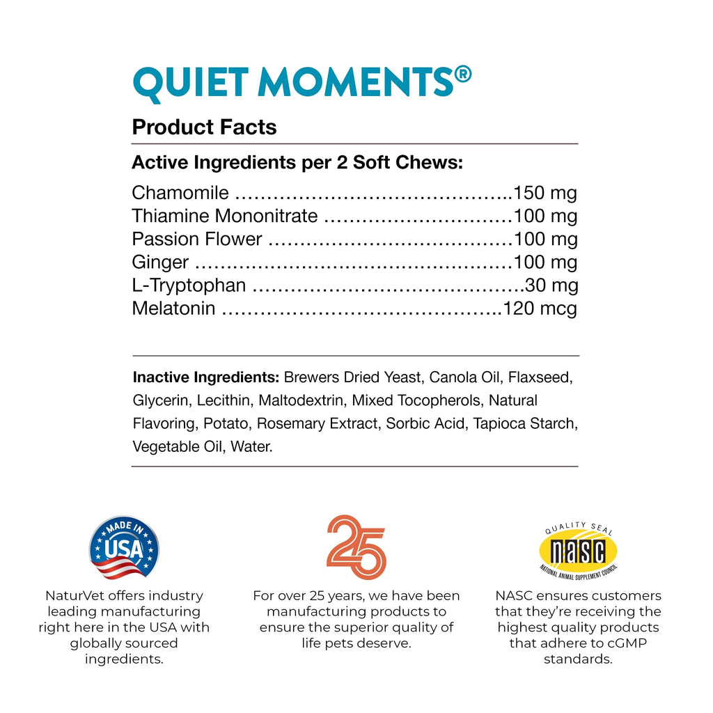 NaturVet Quiet Moments Calming Aid Dog Supplement – Helps Promote Relaxation, Reduce Stress, Storm Anxiety, Fireworks, Motion Sickness for Dogs – Tasty Pet Soft Chews with Melatonin – 70 Ct.-UPStoxs