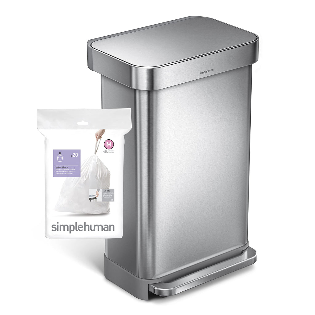 simplehuman Code M 100 Count, Genuine Custom Fit Liners, Drawstring Trash Bags in Dispenser Packs, 45 Liter / 11.9 Gallon, White-UPStoxs