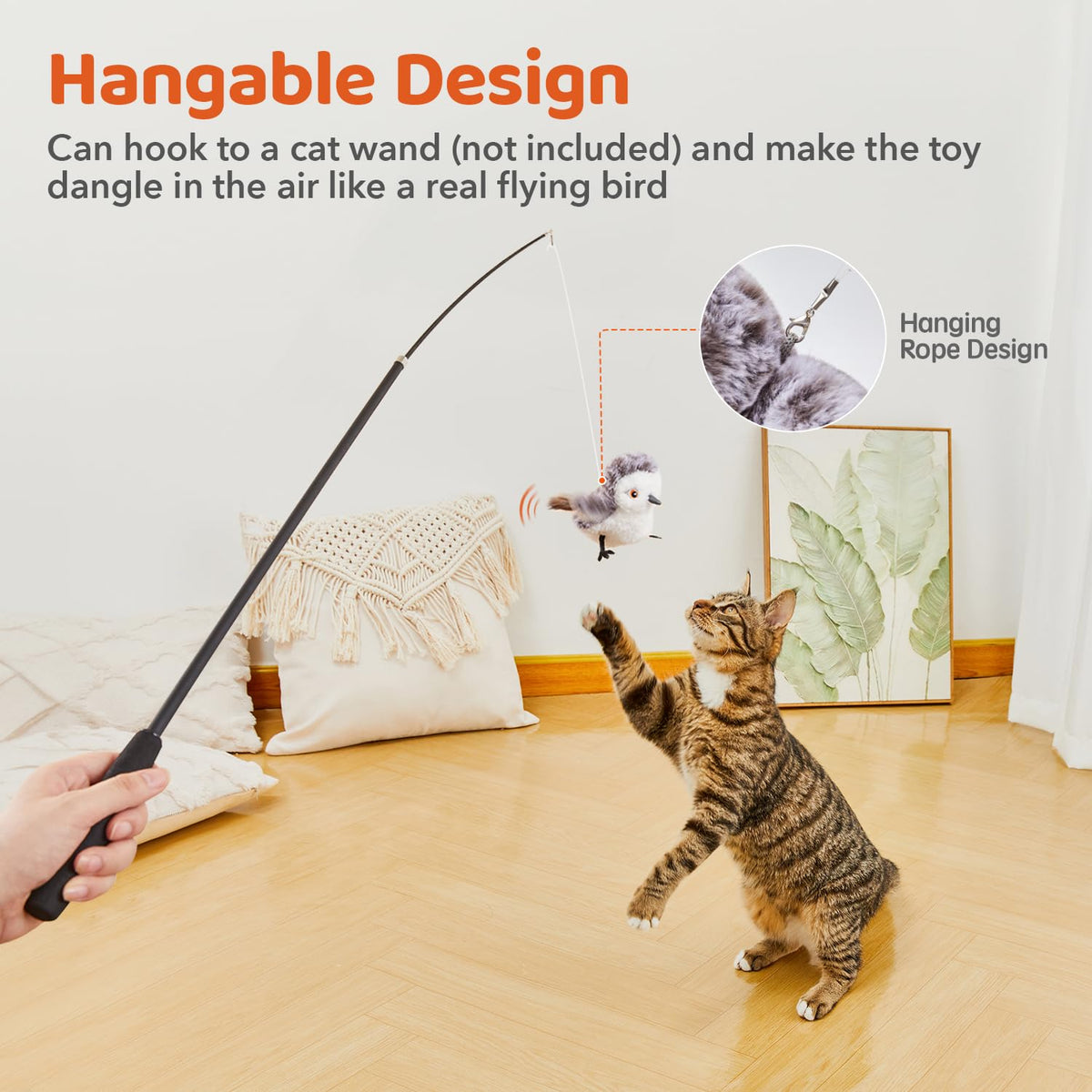 Potaroma Cat Toys Flapping Bird (No Flying), Lifelike Sandpiper Chirp Tweet, Rechargeable Touch Activated Kitten Toy Interactive Cat Exercise Toys for All Breeds Cat Kicker Catnip Toys 4.0"-UPStoxs