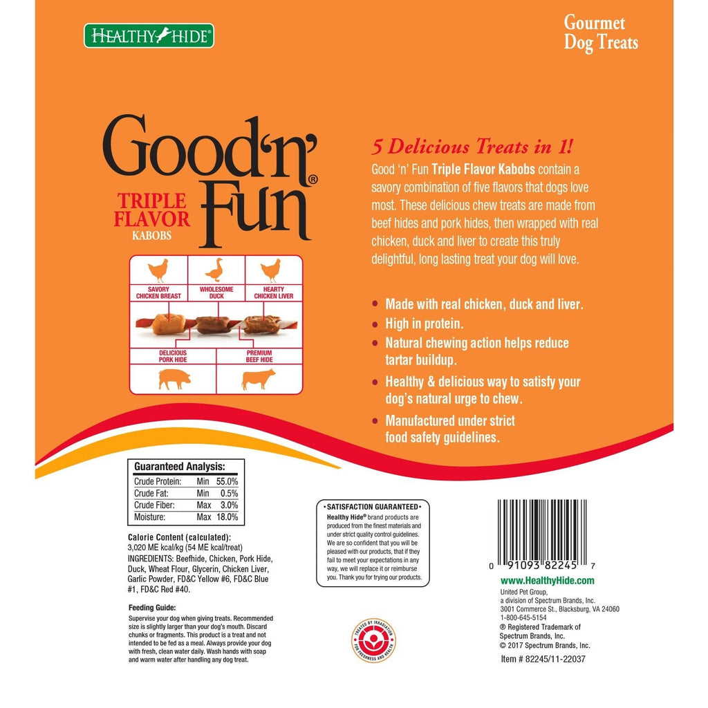 Good'N'Fun Triple Flavored Rawhide Kabobs for Dogs, 1 Pack, 12 oz-UPStoxs
