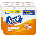 Scott ComfortPlus Toilet Paper, 36 Mega Rolls (2 Packs of 18), 425 Sheets per Roll, Septic-Safe, 1-Ply Toilet Tissue-UPStoxs