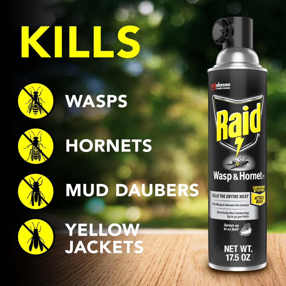 Raid Wasp & Hornet Killer Spray, Bug Killer Kills the Entire Nest, 14 Oz, 2 Count-UPStoxs