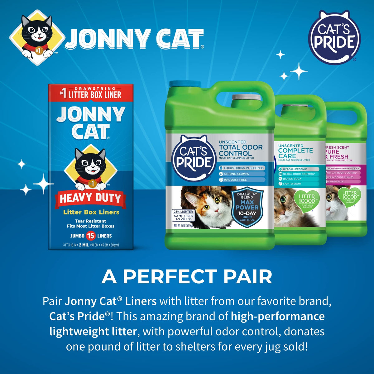 Jonny Cat Litter Box Liners: Heavy Duty - Tear & Leak Resistant - Drawstring Close - Jumbo, 15 Count-UPStoxs