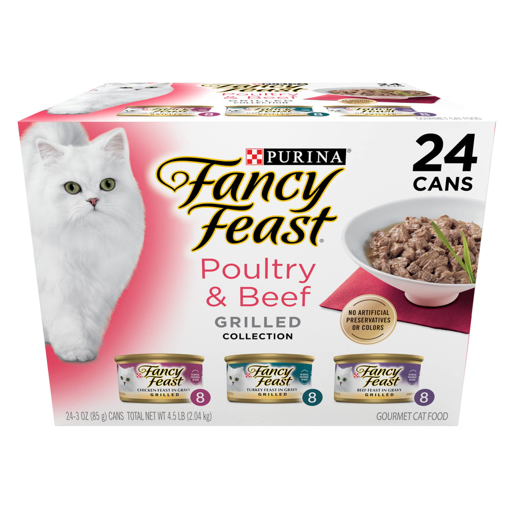 Purina Fancy Feast Grilled Wet Cat Food Poultry and Beef Collection Wet Cat Food Variety Pack - (Pack of 24) 3 oz. Cans-UPStoxs