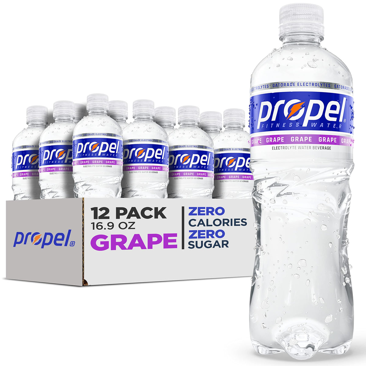 Propel, Grape, Zero Calorie Sports Drinking Water with Electrolytes and Vitamins C&E, 16.9 Fl Oz (Pack of 12)-UPStoxs