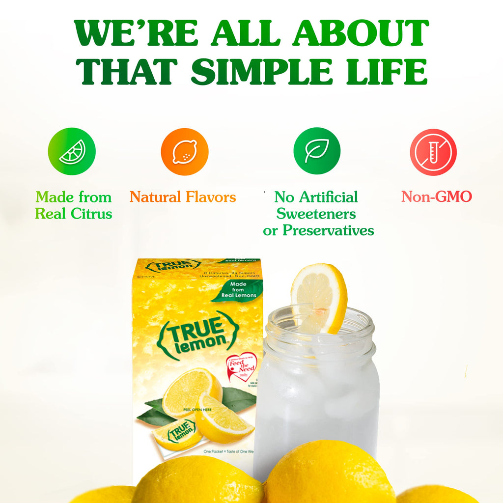 TRUE LEMON Water Enhancer, Bulk Dispenser, 100 Count (Pack of 1), 0 Calorie Drink Mix Packets For Water, Sugar Free Lemon Flavoring Powder Packets-UPStoxs