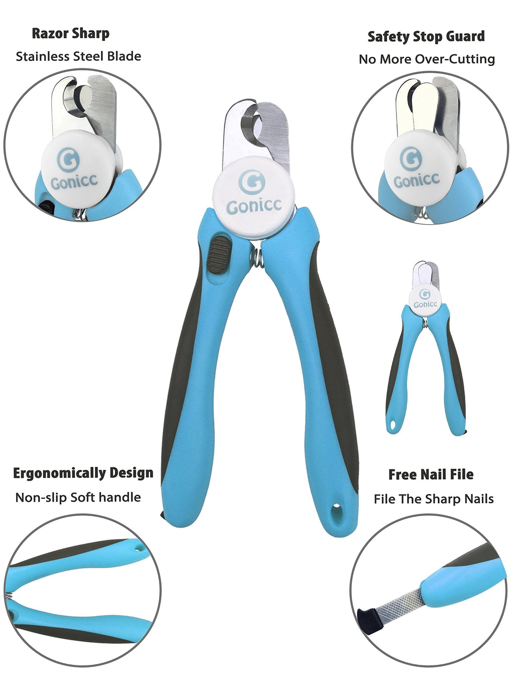 gonicc Dog & Cat Pets Nail Clippers and Trimmers - with Safety Guard to Avoid Overcutting, Free Nail File, Razor Sharp Blade - Professional Grooming Tool for Pets-UPStoxs