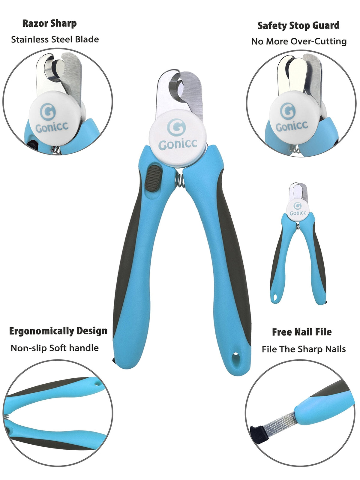 gonicc Dog & Cat Pets Nail Clippers and Trimmers - with Safety Guard to Avoid Overcutting, Free Nail File, Razor Sharp Blade - Professional Grooming Tool for Pets-UPStoxs