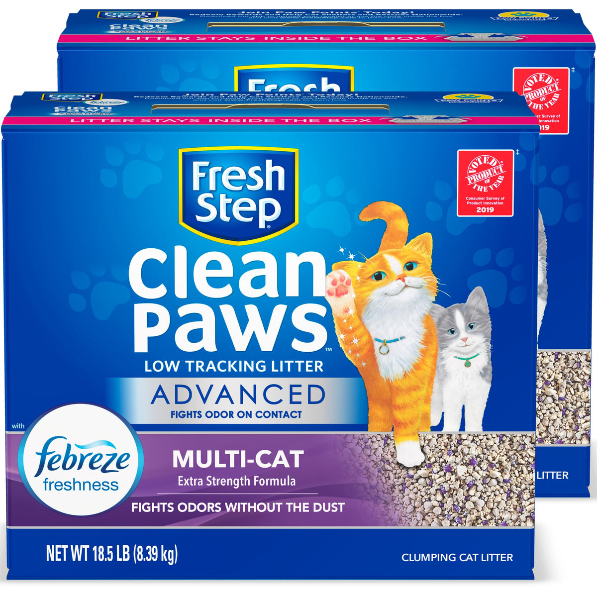 Fresh Step Clumping Cat Litter, Advanced, Clean Paws Multi-Cat, Extra Large, 37 Pounds total (2 Pack of 18.5lb Boxes)-UPStoxs