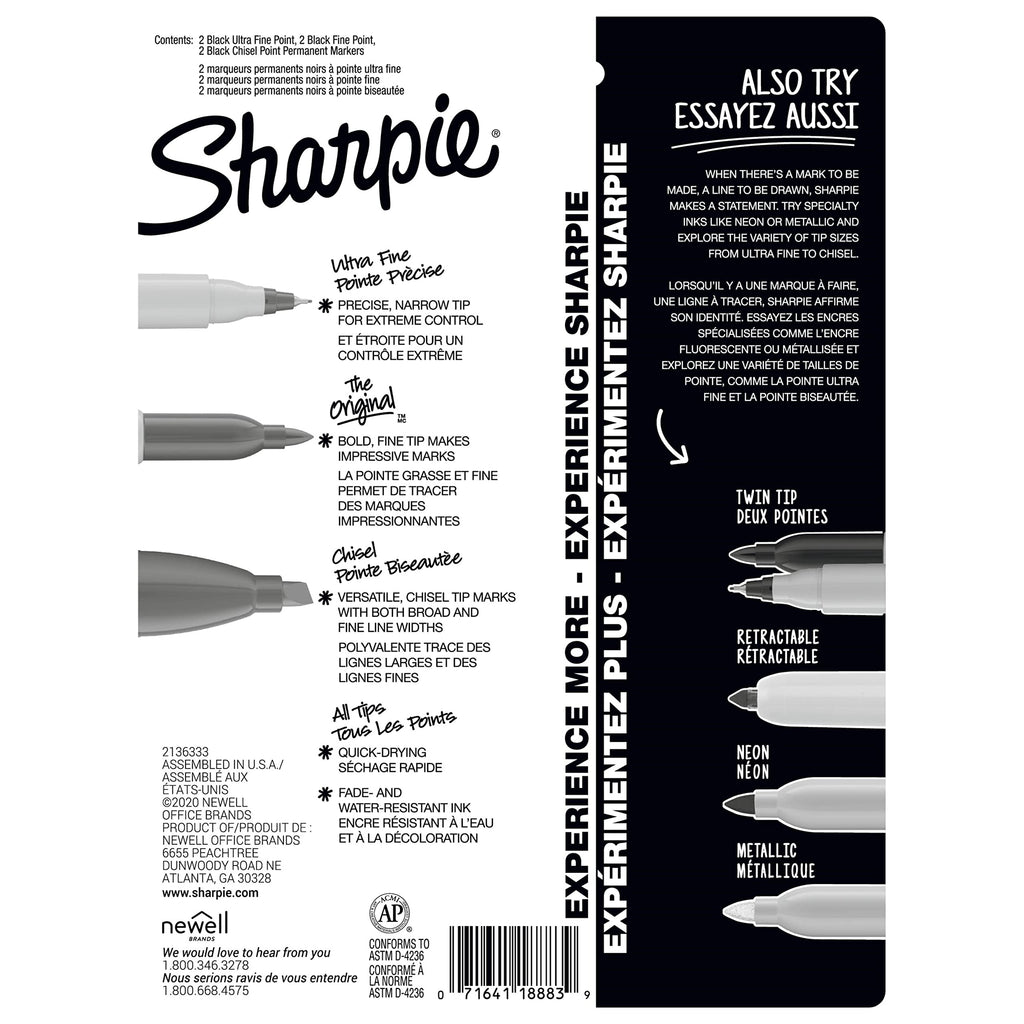 Sharpie Permanent Markers Variety Pack, Featuring Ultra-Fine, Chisel Tip, And Fine Tip Marker Set, Writing And Poster Markers, Black, 6 Count-UPStoxs