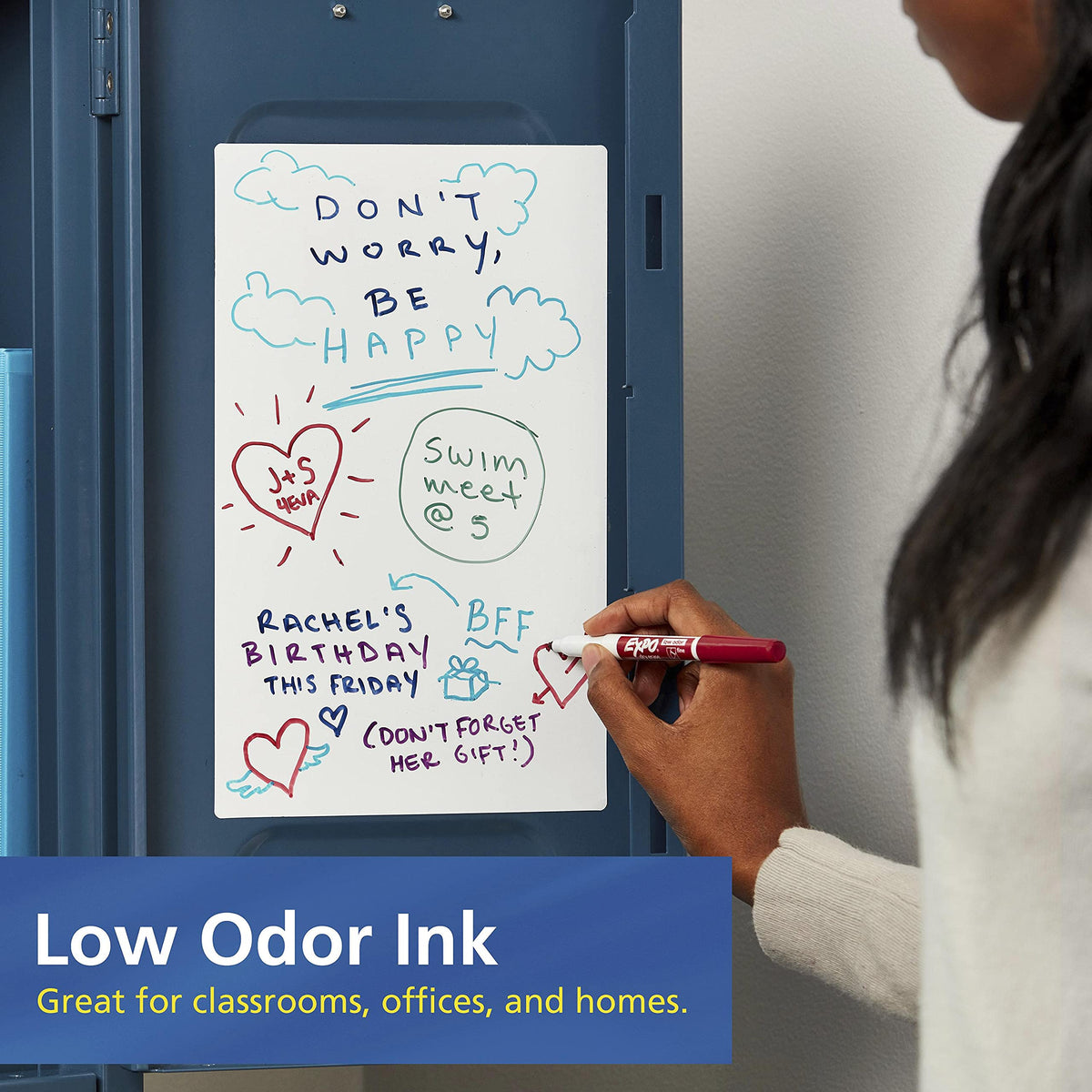 EXPO Low Odor Dry Erase Marker Set with White Board Eraser and Cleaner, Fine Tip Dry Erase Markers, Assorted Colors, 7 Piece Set with Whiteboard Cleaner-UPStoxs