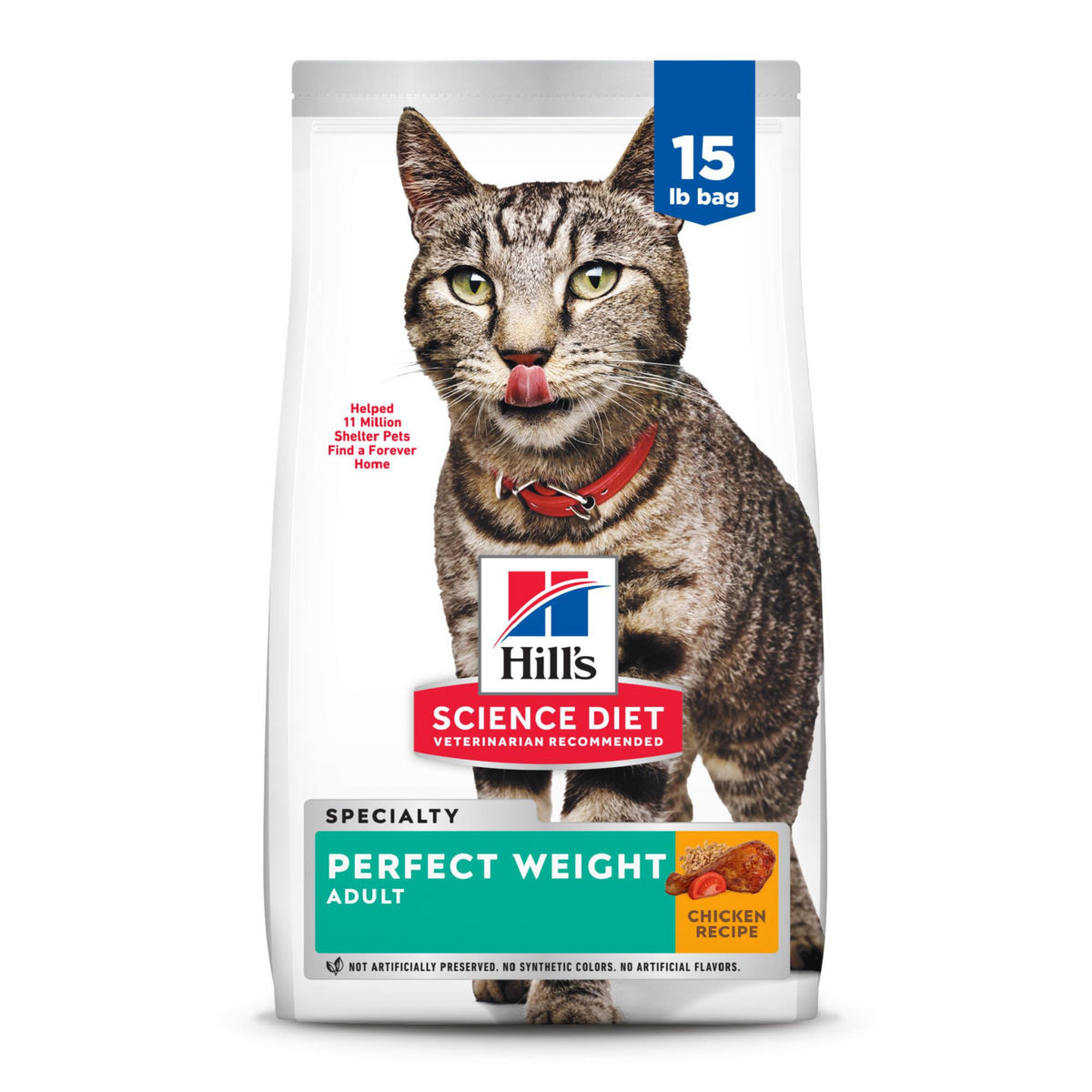 Hill's Science Diet Perfect Weight, Adult 1-6, Weight Management Support, Dry Cat Food, Chicken Recipe, 15 lb Bag-UPStoxs