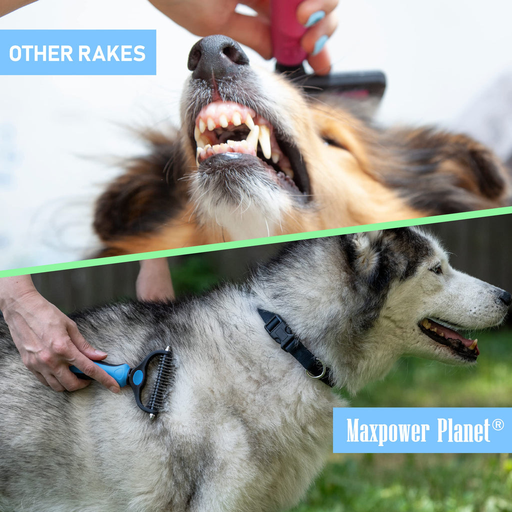 Maxpower Planet Pet Grooming Rake - Double-Sided Dematting Undercoat Brush for Dogs and Cats, Extra Wide, Reduces Shedding by 95%, Blue-UPStoxs