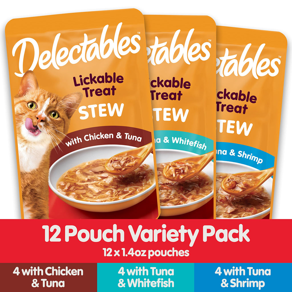 Hartz Delectables Stew Lickable Wet Cat Treats for Adult & Senior Cats, Variety Pack, 1.4 Ounce (Pack of 12)-UPStoxs